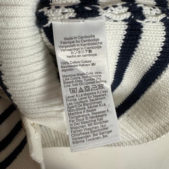 J.Crew New Relaxed Emilie Sweater Jacket Womens M White Navy Striped Cotton Knit - Picture 8 of 9
